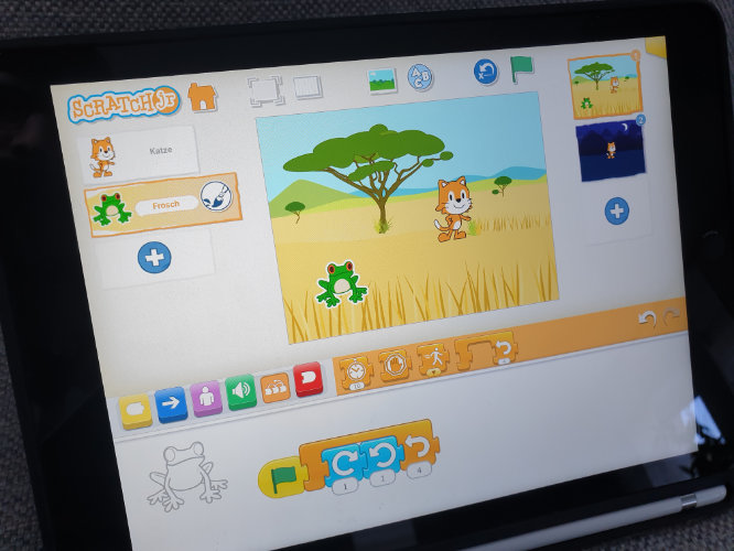 Screenshot eines Bildschirms mit Scratch Jr