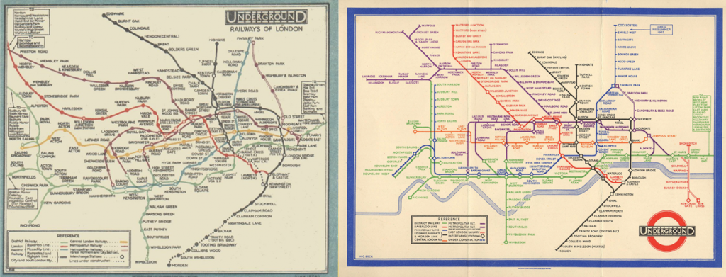 zwei verschiedene U-Bahn Netzpläne von London