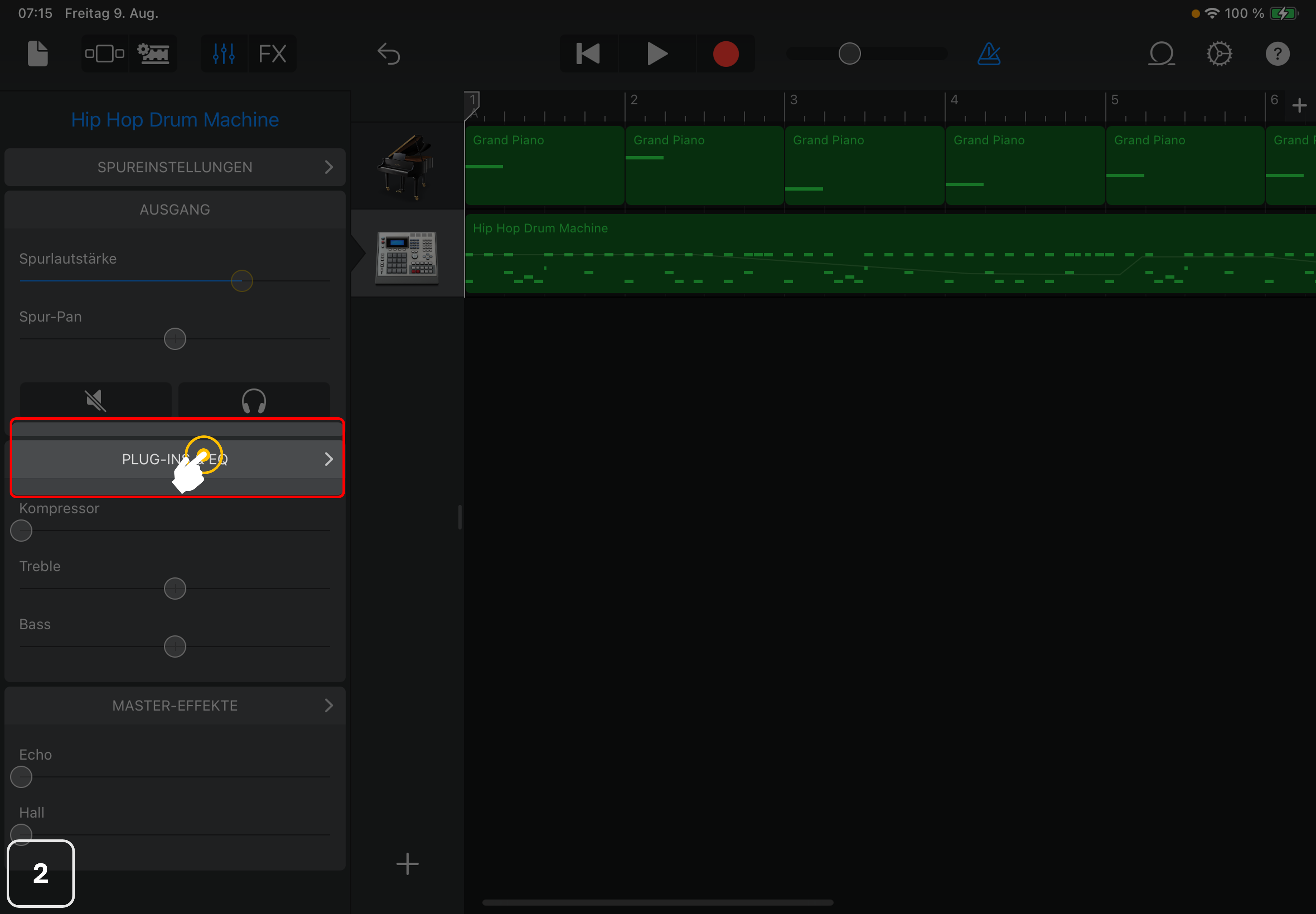 2) Durch einen Klick auf “Plug-ins & EQ” in den “Plug-ins & EQ”-Bereich wechseln