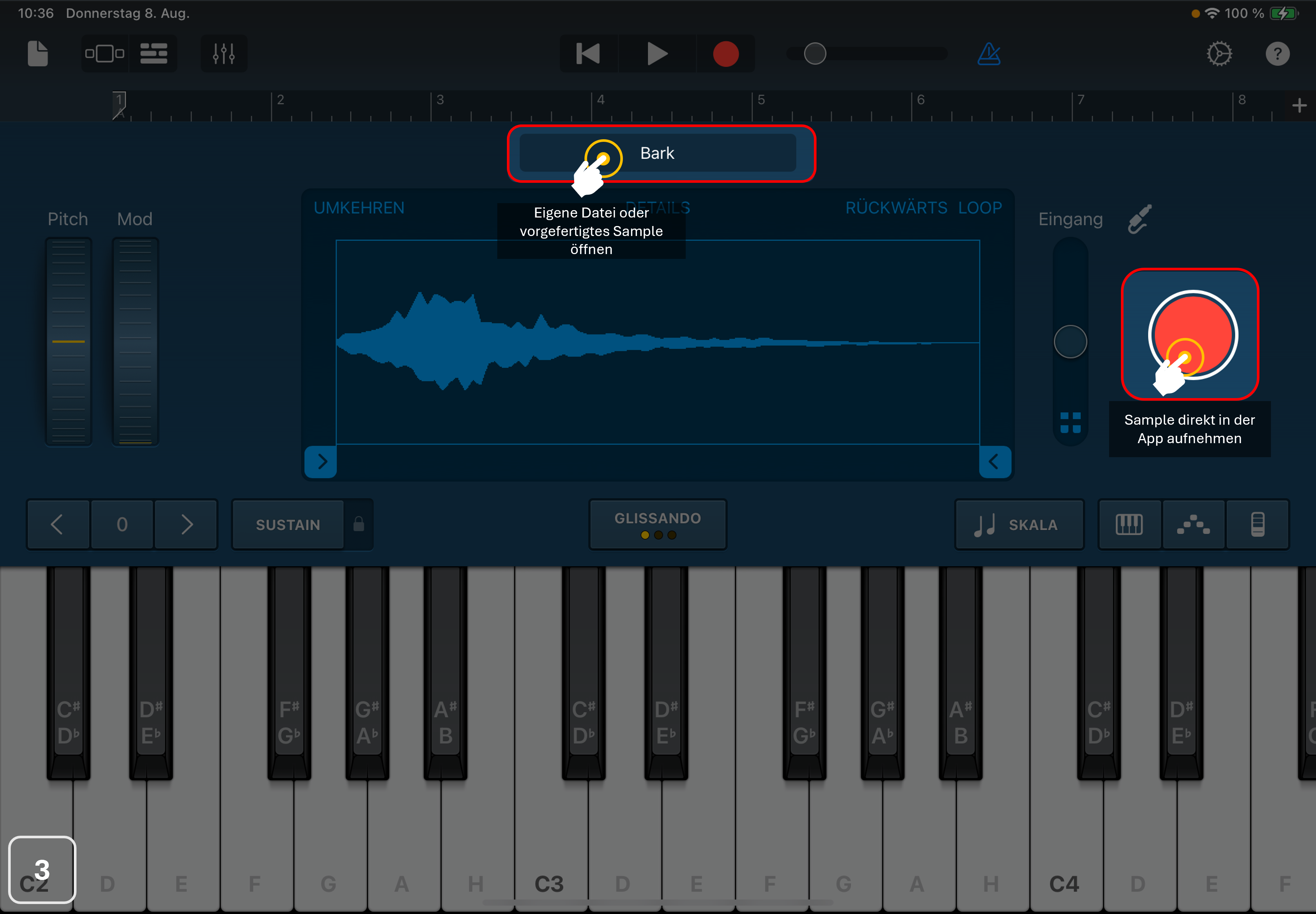 3) Sample entweder direkt mit der App aufnehmen …