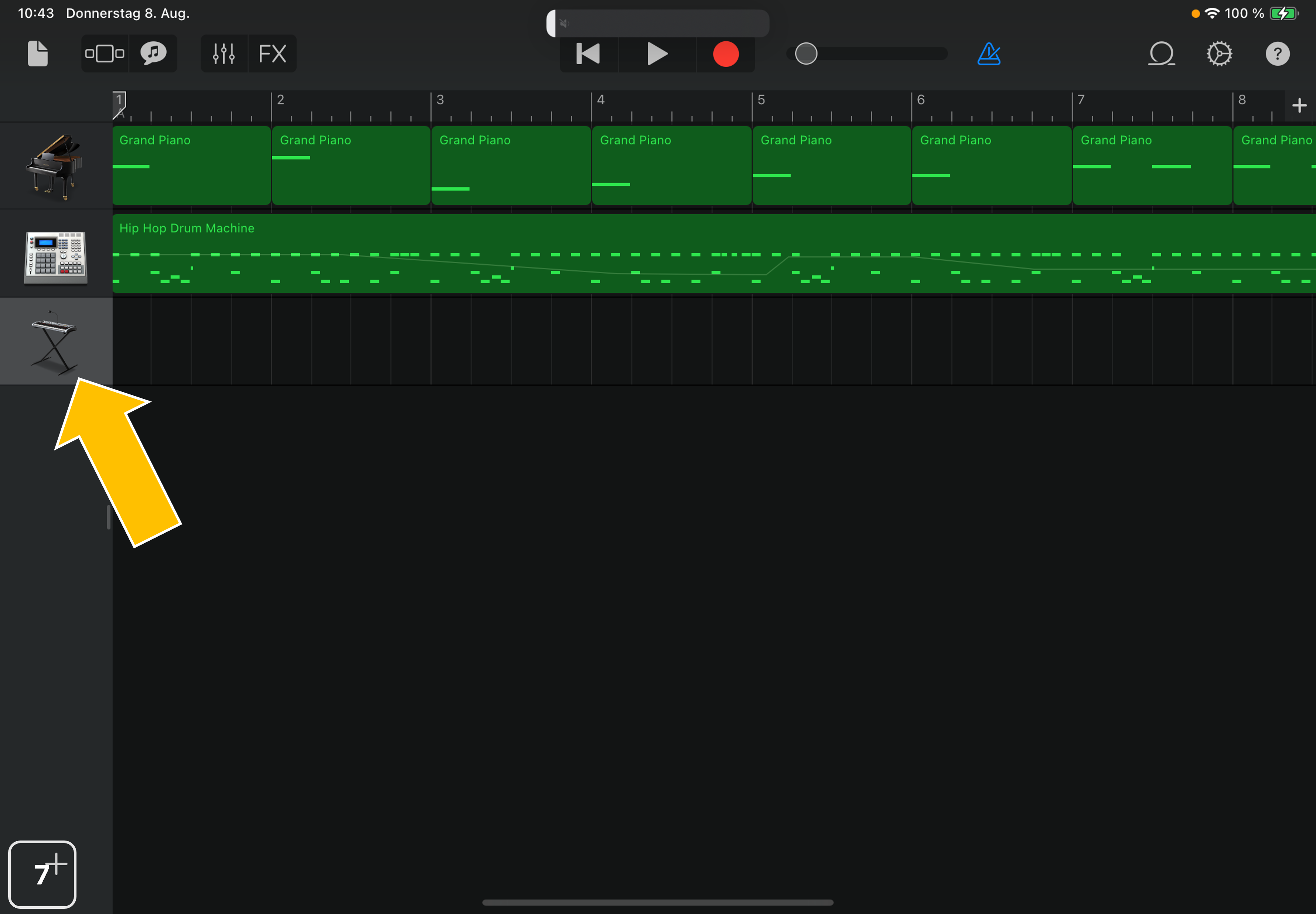 6) Der Sampler wird jetzt als eigenes Instrument in der Spuren-Übersicht gelistet und lässt sich wie ein MIDI-Instrument auf einer MIDI-Spur spielen und bearbeiten
