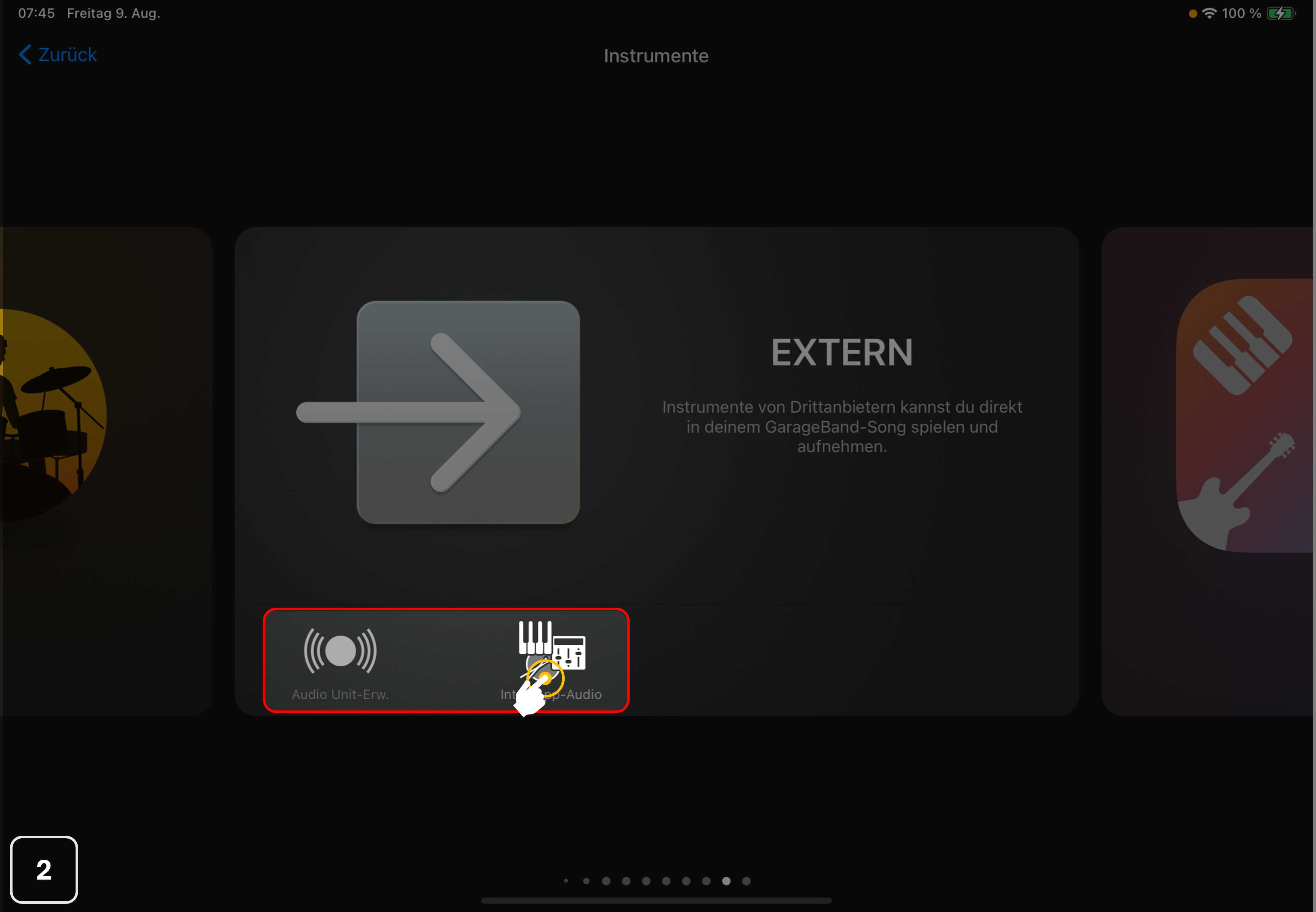 2) Instrument “Inter-App-Audio” im Bereich “Extern” auswählen