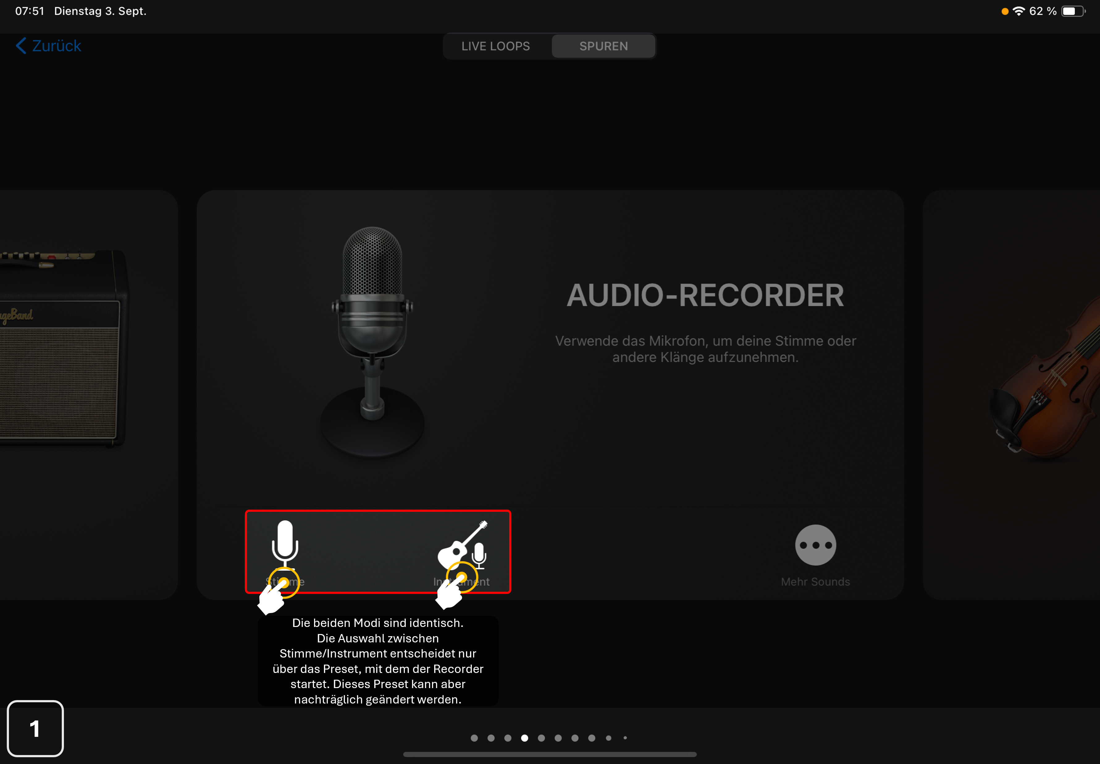 1) Audio-Recorder als Instrument auswählen