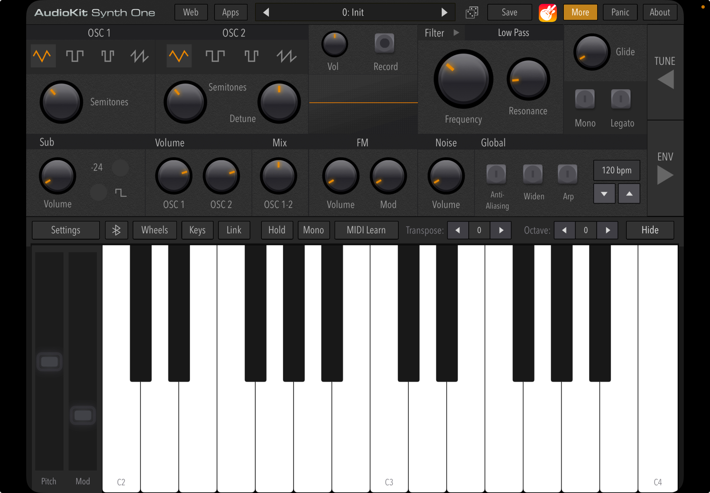 4) Die externe App wird geöffnet (wenn sich die App nicht automatisch öffnet, einfach manuell öffnen) und kann als Instrument genutzt werden. Aufnahmen innerhalb der App werden in der Regel als Audio-Spur direkt 37 nach GarageBand exportiert