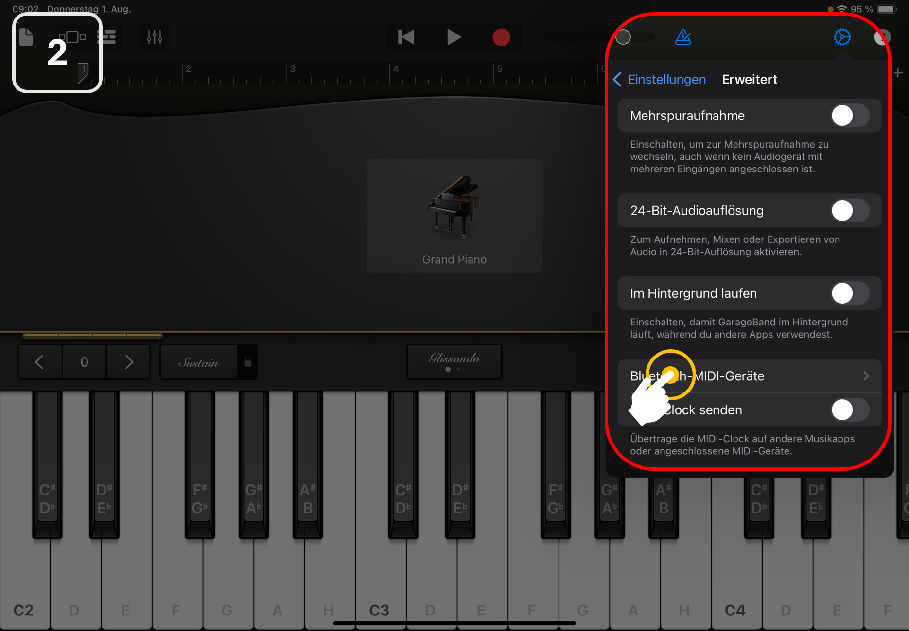 2) Bluetooth-MIDI-Geräte auswählen